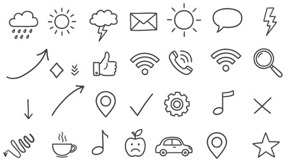 Hand Drawn Universal Doodle Icon Set and Web Communication Vectors