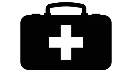 Obraz premium Black first aid kit icon with white cross symbol for medical emergencies