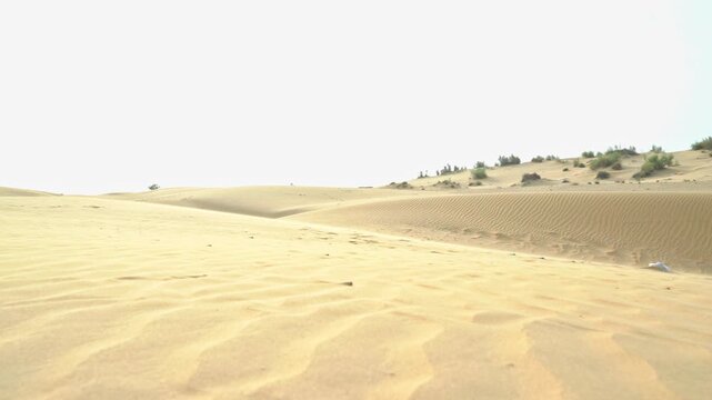 Close view of wind-shaped sand textures and flowing dune patterns in arid Rajasthan landscape.