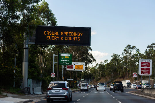 Casual speeding? Every K counts sign on digital signboard above road