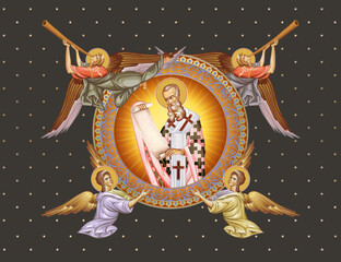 Naklejka premium Anastasius I Dicorus. Decorative vintage illustration with angels in Byzantine style