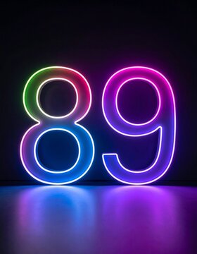 Number 89 with neon outline. Glowing number on dark background