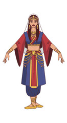 Fototapeta premium Young Middle Eastern woman in traditional clothing standing with arms outstretched 
