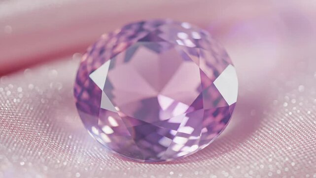 Oval Kunzite Gemstone on Pink Silk Fabric