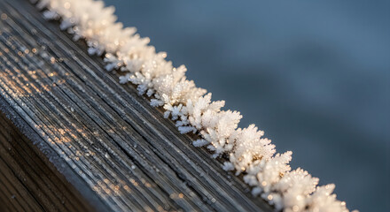 Closeup of frost on wood