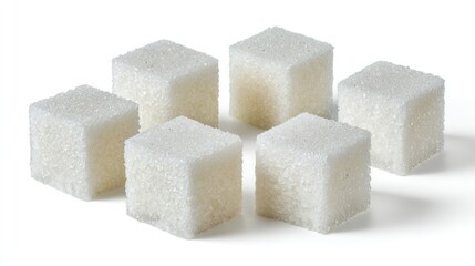 Sugar cubes isolated on white background with shadows and copy space