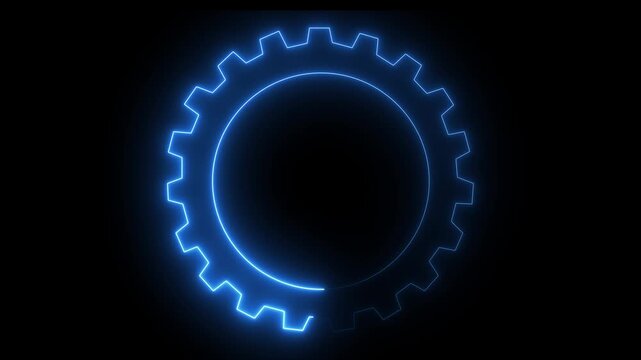 Neon Glowing Gear Icon Animation on Dark Background for App UI, Web Interface, Settings Configuration and Digital Control Design