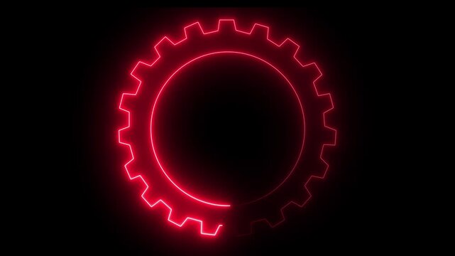 Neon Glowing Gear Icon Animation on Dark Background for App UI, Web Interface, Settings Configuration and Digital Control Design