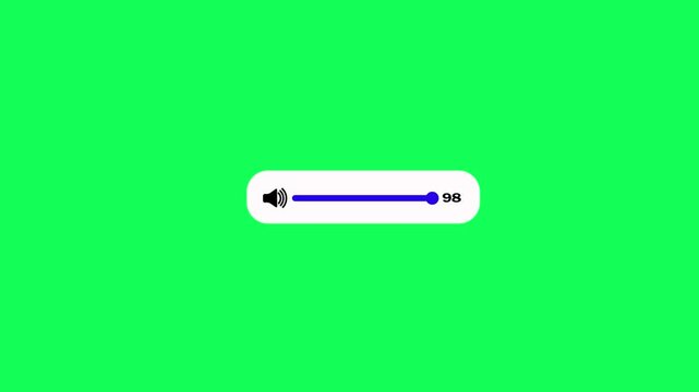 Animated speaker volume slider from 0 to 100 animation isolated on green background. Speaker volume up, voice and soundtrack animation