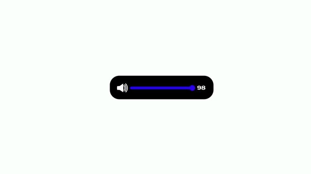 Animated speaker volume slider from 0 to 100 animation isolated on white background. Speaker volume up, voice and soundtrack animation