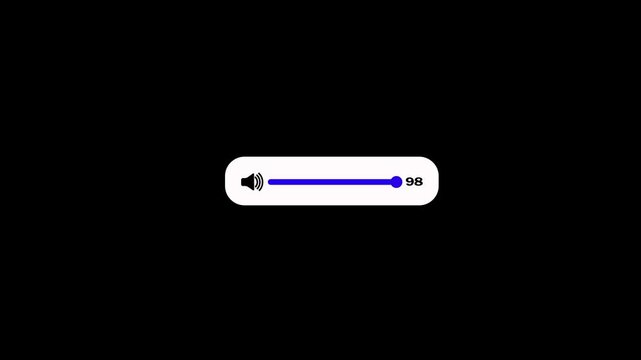 Animated speaker volume slider from 0 to 100 animation isolated on black background. Speaker volume up, voice and soundtrack animation