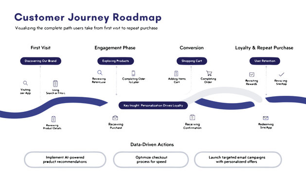 A detailed customer journey roadmap illustrating the path from initial visit to repeat purchase
