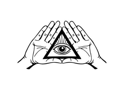 All-Seeing Eye of Providence Vector Illustration &ndash; Masonic Triangle and Hands Esoteric Symbol