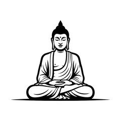 Meditating Buddha Illustration: Enlightenment, Peace, Spiritual Harmony, Tranquility, Black and White Graphic, Religious Icon, Lotus Position, Mindfulness, Yoga, Zen, Asian Art, Meditation, Serenity,