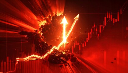 Abstract abnormal stock pump background, explosive upward candlestick made of light, surrounded by broken red charts, dramatic energy burst, dark financial environment, high contrast, 3D digital art