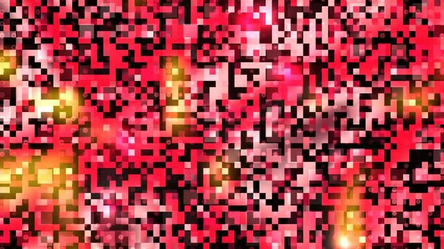 Vibrant red and yellow pixels create abstract art