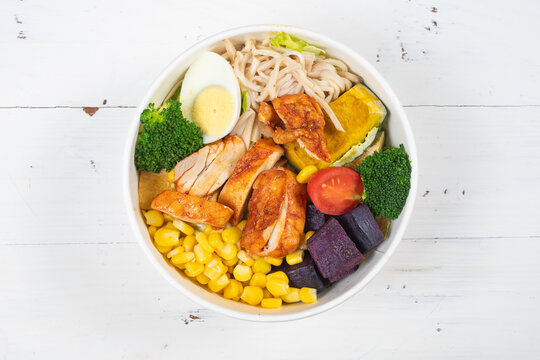 top view Honey-glazed chicken thigh light meal at horizontal composition