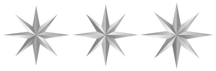 Obraz premium Gray Metallic Star Shapes geometric isolated on a transparent background