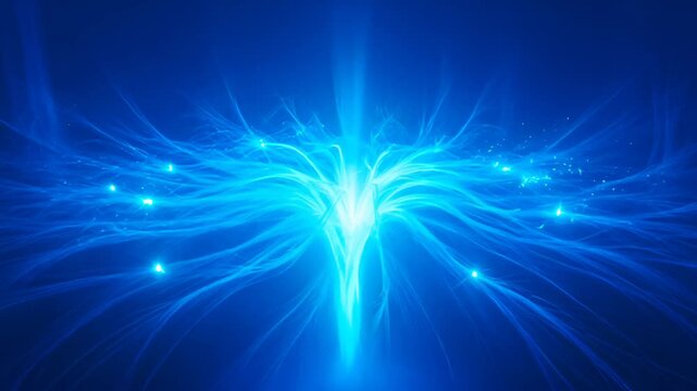 Abstract Glowing Tree Fractal in a Blue Universe