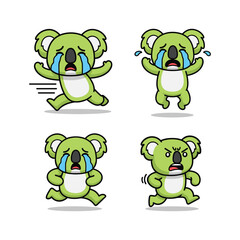Obraz premium Crying koala cartoon character in different emotional states with copy space