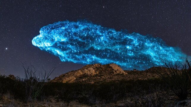 Ethereal neutrino trails painting fractal illuminations across the night sky.