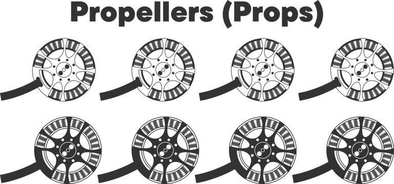 Vector drone brushless motor icons outline and black silhouette set on white background
