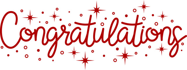 Elegant congratulations hand lettering typography icon collection in red and black color featuring modern calligraphy styles with sparkles and decorative elements.  © IR Vector Gallery