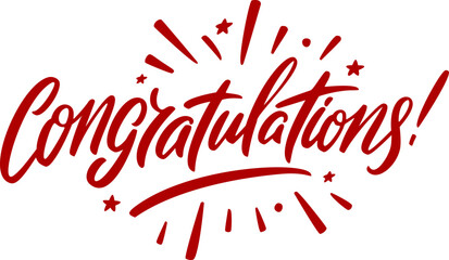 Elegant congratulations hand lettering typography icon collection in red and black color featuring modern calligraphy styles with sparkles and decorative elements.  © IR Vector Gallery