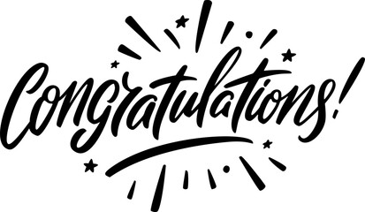 Elegant congratulations hand lettering typography icon collection in red and black color featuring modern calligraphy styles with sparkles and decorative elements.  © IR Vector Gallery