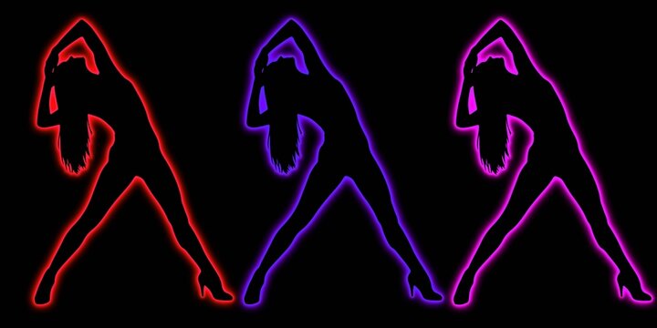 Neon Silhouette Female Dancers Set Vector Illustration