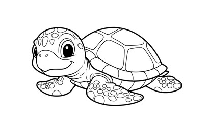 Happy Sea Turtle Cartoon Outline Coloring Book Page for Kids Vector Printable Illustration © Mousumi
