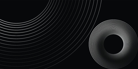 3D silver lines techno abstract background overlap layer on dark space with circles effect decoration. Modern graphic design element stripes style concept for web banner, flyer, card or brochure cover © fathor