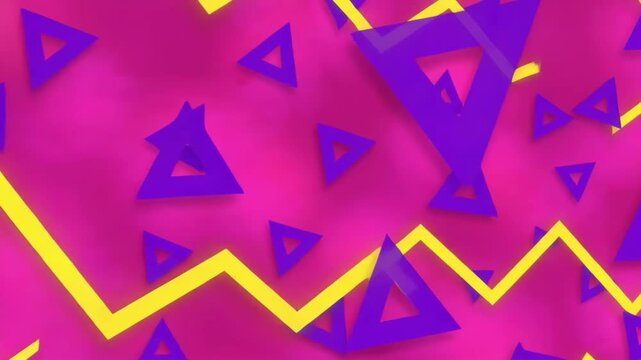 Abstract 90s memphis style background with pink and purple triangles