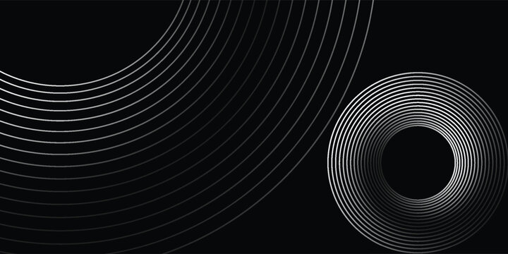 3D silver lines techno abstract background overlap layer on dark space with circles effect decoration. Modern graphic design element stripes style concept for web banner, flyer, card or brochure cover