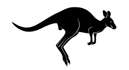 Fototapeta premium Black silhouette of a kangaroo jumping on a white background. Australia wildlife symbol isolated vector illustration.