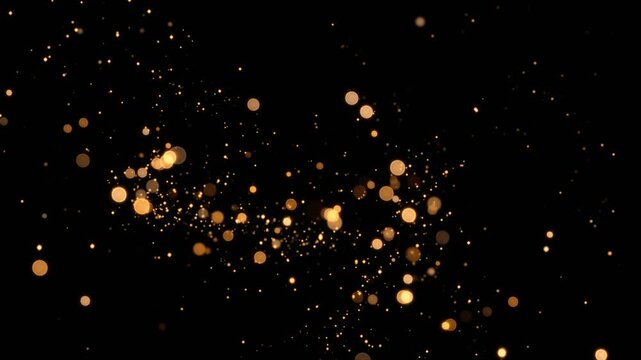 abstract dark luxury gold bokeh lights dust slow motion background with golden glitter shiny stars and particles, holiday christmas new year social media design element