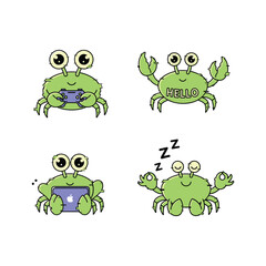 Obraz premium Cartoon crabs showing emotions and actions with cute expressions