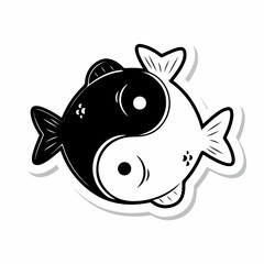 Cartoon vector illustration of yin yang with fish symbol