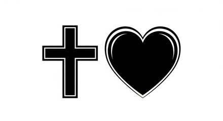 Obraz premium Faith and Love: Christian Cross and Heart Symbols