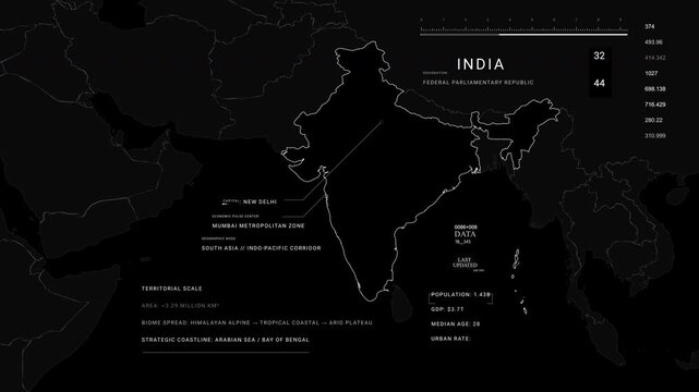 India Delhi Travel map HUD data info country regions outlines.