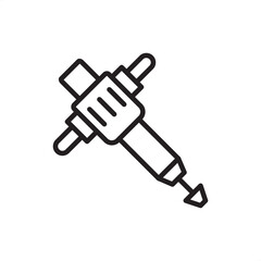 Obraz premium Linear vector icon of an industrial jackhammer or pneumatic drill. Ideal for representing construction machinery, demolition tools, roadwork equipment, mining operations, and heavy-duty building.