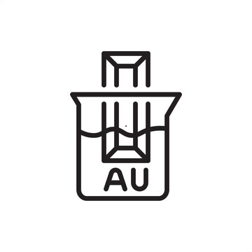 Linear vector icon of a gold refining process or electrolytic cell featuring AU symbol. Perfect for metallurgy, chemical engineering, precious metal mining, jewelry manufacturing, science education.