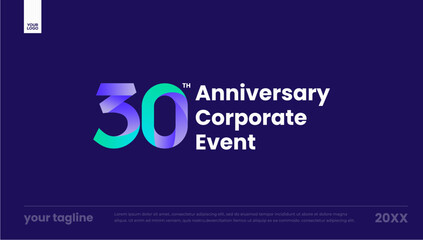 Obraz premium 30 years anniversary corporate event logo vector template modern gradient banner dark