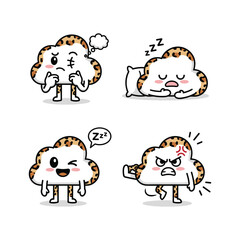 Cute cartoon cloud character expressing different emotions and actions with adorable facial expressions