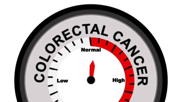 Colorectal Cancer Risk Gauge Showing Low Reading On A White Background colon cancer health gauge