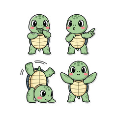 Obraz premium Cute cartoon turtle character in various poses and emotions