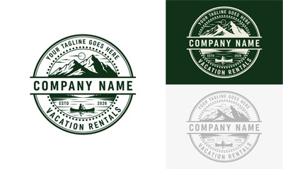 Mountain landscape logos displayed in various formats and backgrounds showcasing company branding and identity designs with different visual elements, viewed from directly above.
