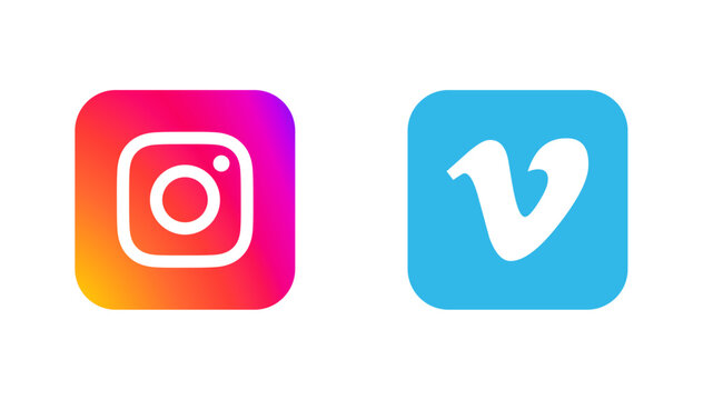 Collection of Instagram and vimeo popular social media app icons in SVG vector format, including colored and black versions, editable and scalable, transparent background for web and mobile.