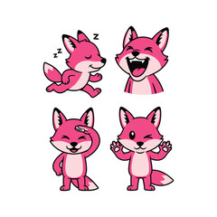 Obraz premium Cartoon pink fox character in various emotional expressions with cute design