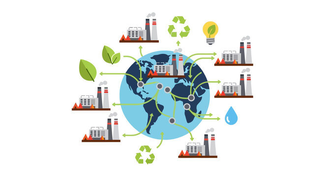 World Industry Sustainability Network: Global Factories, Green Energy, Recycling & Resource Management Diagram